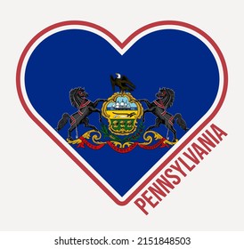 Pennsylvania heart flag badge. Made with Love from Pennsylvania logo. Flag of the us state heart shape. Vector illustration.