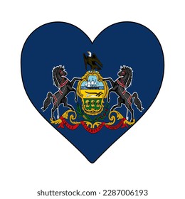 Pennsylvania Heart Shape Flag. Love Pennsylvania. Visit Pennsylvania. Northern America. America. Vector Illustration Graphic Design.