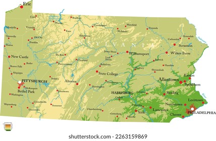 Pennsylvania highly detailed physical map