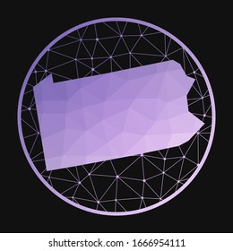 Pennsylvania icon. Vector polygonal map of the US state. Pennsylvania icon in geometric style. The US state map with purple low poly gradient on dark background.