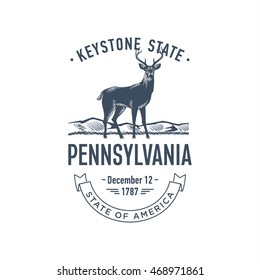 Pennsylvania, Keystone State, stylized emblem of the state of America, deer, blue color