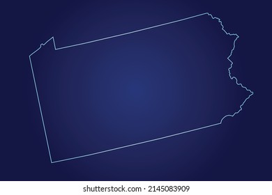 Mapa de PENNSYLVANIA de resumen Mapa azul de resplandor detallado sobre fondo oscuro ilustración del logo	