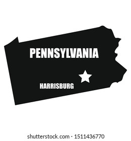 Pennsylvania map in black on a white background
