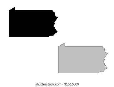 Pennsylvania map. Black and white. Mercator projection.