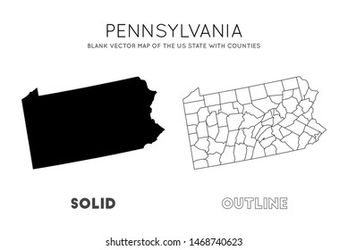 Pennsylvania map. Blank vector map of the US state with counties. Borders of Pennsylvania for your infographic. Vector illustration.