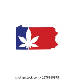 Pennsylvania Map With Cannabis Leaf Logo Vector 001