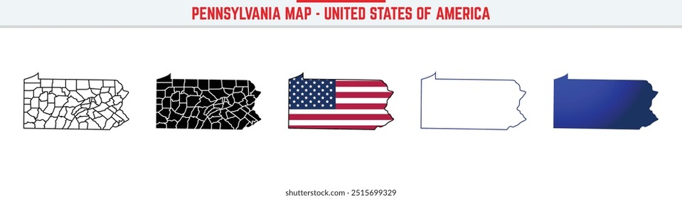 Mapa da Pensilvânia com ícone de traçado editável. Pensilvânia ícone da linha fina do estado dos EUA, ilustração do vetor do mapa da Pensilvânia, Pensilvânia, mapa do vetor da silhueta do PA