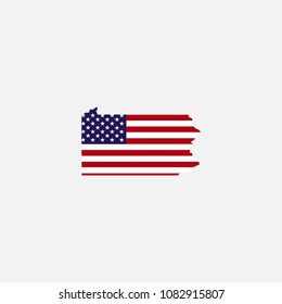 Pennsylvania Map and Flag of United States Vector Illustration