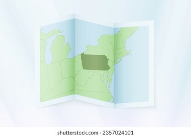 Pennsylvania map, folded paper with Pennsylvania map. Vector illustration.