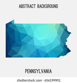 Pennsylvania map in geometric polygonal,mosaic style in cold shades.Abstract tessellation,modern design background,low poly. Vector illustration.