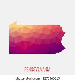 Pennsylvania map in geometric polygonal,mosaic style.Abstract tessellation,modern design background,low poly. Geometric cover, mockup. Vector illustration.