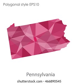 Pennsylvania map in geometric polygonal,mosaic style.Abstract gems triangle,modern design background. Vector illustration EPS10