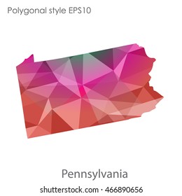 Pennsylvania map in geometric polygonal,mosaic style.Abstract gems triangle,modern design background. Vector illustration EPS10