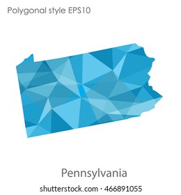 Pennsylvania map in geometric polygonal,mosaic style.Abstract gems triangle,modern design background. Vector illustration EPS10