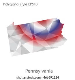 Pennsylvania map in geometric polygonal,mosaic style.Abstract gems triangle,modern design background. Vector illustration EPS10