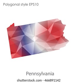 Pennsylvania map in geometric polygonal,mosaic style.Abstract gems triangle,modern design background. Vector illustration EPS10
