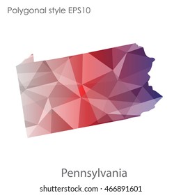 Pennsylvania map in geometric polygonal,mosaic style.Abstract gems triangle,modern design background. Vector illustration EPS10