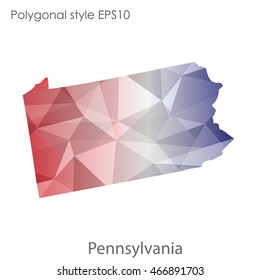 Pennsylvania map in geometric polygonal,mosaic style.Abstract gems triangle,modern design background. Vector illustration EPS10