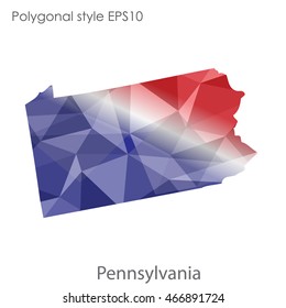 Pennsylvania map in geometric polygonal,mosaic style.Abstract gems triangle,modern design background. Vector illustration EPS10