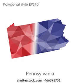 Pennsylvania map in geometric polygonal,mosaic style.Abstract gems triangle,modern design background. Vector illustration EPS10