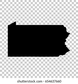 Pennsylvania map isolated on transparent background. Black map for your design. Vector illustration, easy to edit.