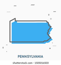 Pennsylvania map Memphis style thin line style. Pennsylvania infographic map icon with small thin line geometric figures.  Pennsylvania state. Vector illustration linear modern concept