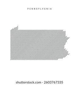 Pennsylvania map from pattern of black slanted parallel lines. Flat vector illustration isolated on white
