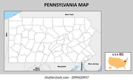 Pennsylvania Map. Political map of Pennsylvania with boundaries in Outline.