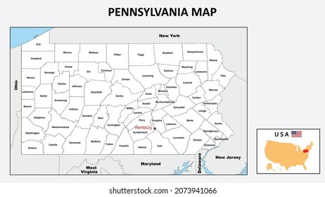 Pennsylvania Map. Political map of Pennsylvania with boundaries in white color.