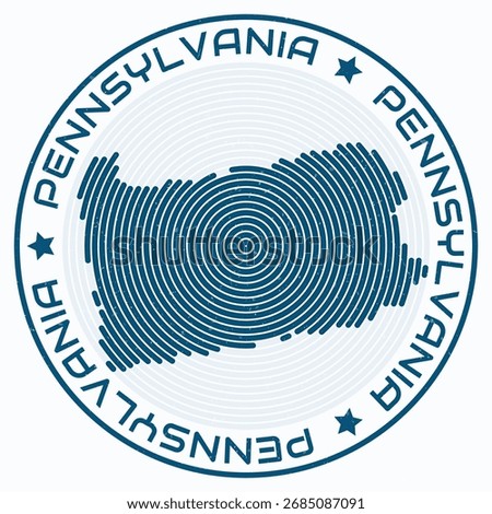 Pennsylvania map with round title. State shape rings. Pennsylvania text around the state boundary shape. Elegant vector illustration.