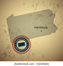 Pennsylvania Map With Stamp Vintage Vector Background