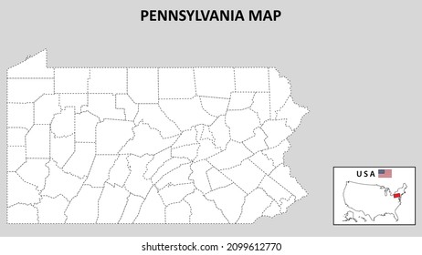 Pennsylvania Map. State and district map of Pennsylvania. Political map of Pennsylvania with outline and black and white design.