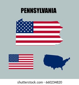 Pennsylvania map with USA flag