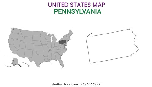 Pennsylvania map of USA state. Pennsylvania map vector illustration. Pennsylvania vector map on white background.