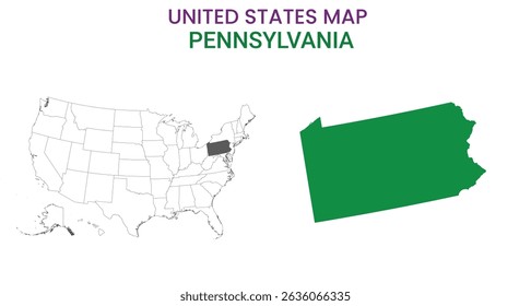 Pennsylvania map of USA state. Pennsylvania map vector illustration. Pennsylvania vector map on white background.