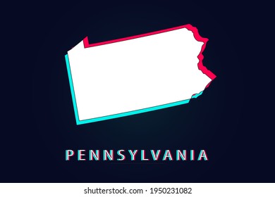 Pennsylvania Map - USA, United States of America map, World map vector template with Unique Design Abstract Digital Glitch and 3d  including blue, red and white color isolated on dark background