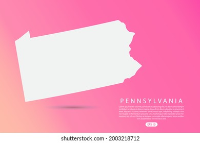 Pennsylvania Map -  USA, United States of America map, World map vector template with 3d white color on Pink gradient background for infographic - Vector illustration eps 10