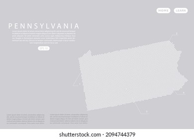 Pennsylvania Map - USA, United States of America map vector template with White dots, grid, grunge, halftone style isolated on grey background for infographic, design - Vector illustration eps 10