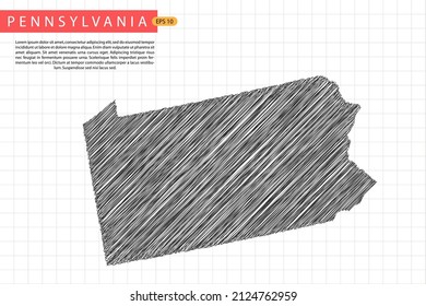 Pennsylvania Map - USA, United States of America Map template with black outline graphic sketch and old school style isolated on white grid background - Vector illustration eps 10