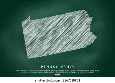 Pennsylvania Map - USA, United States of America Map vector template with white outline graphic sketch and old school style  isolated on Green Chalkboard background - Vector illustration eps 10
