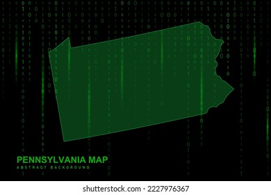 Pennsylvania Map - USA, United States of America Map vector template with Matrix green binary computer code background including light for design, hacker concept - Vector illustration eps 10