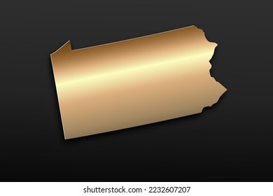 Pennsylvania Map - USA, United States of America Map vector template with 3D, gold luxury style including shadow on black background for design, education, website - Vector illustration eps 10