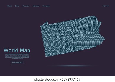 Pennsylvania Map - USA, United States of America Map with blue dots, grid, grunge, halftone style isolated on dark purple background for website, technology design - Vector illustration eps 10