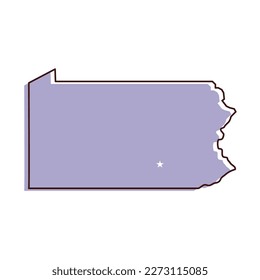 Pennsylvania map vector illustration. Lavender colored map of north east state with the capital - Harrisburg. United States od America, infographics, geography concepts.