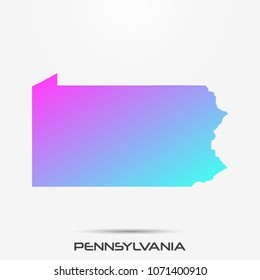 Pennsylvania map,border with pink and turquoise gradient. Vector illustration