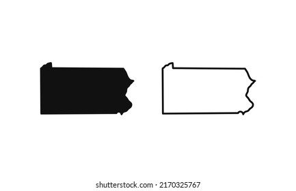 Pennsylvania outline state of USA. Map in black and white color options. Vector Illustration.