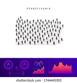 Pennsylvania people map. Detailed vector silhouette. Mixed crowd of men and women icons. Population infographic elements. Vector illustration isolated on white.