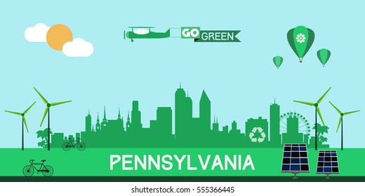 Pennsylvania Philadelphia skyline vector design, green city concept