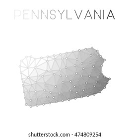 Pennsylvania polygonal vector map. Molecular structure US state map design. Network connections polygonal Pennsylvania map in geometric style for your infographics.