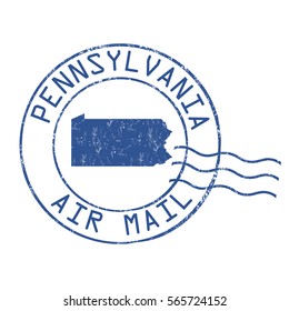 Pennsylvania post office, air mail, grunge rubber stamp on white background, vector illustration